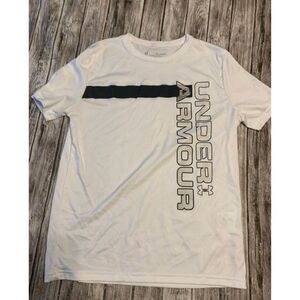 Boys white and charcoal gray short‎ sleeve under armor pull over shirt youth xl